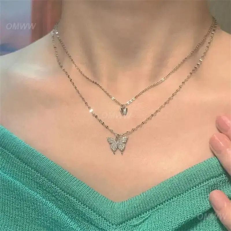 Metal Color: Light Yellow Gold Color, Ships From: CHINA - Necklace Unique Design Exquisite Sparkling Pendant Necklace Flash Double Layer Butterfly Pendant Joker Necklace