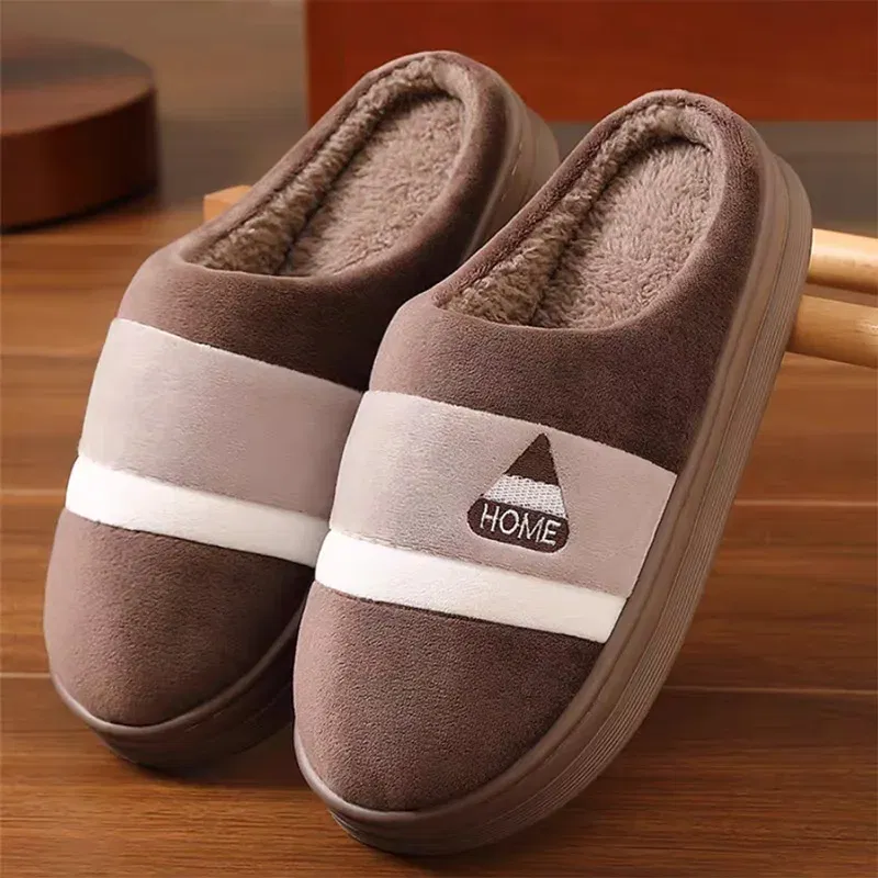 Color: Lavender, Shoe Size: 42-43 - New Men Big Size 48 49 Winter Warm Slippers Women Soft Plush Furry Shoes Casual Flats Home Couples Bedroom Anti-Slip Slides