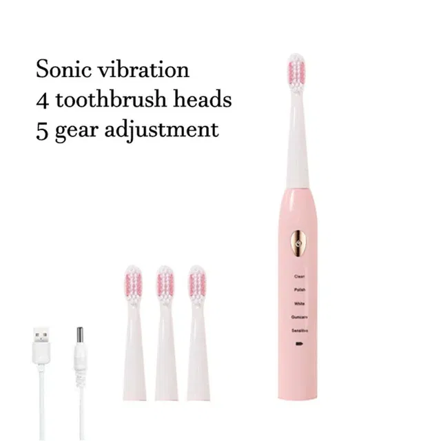 Color: Brown - Electric Toothbrush 5-gear Mode USB Charging 4 colors IPX7 Waterproof Ultrasonic Rechargeable Soft Hair Toothbrush Adult Classic