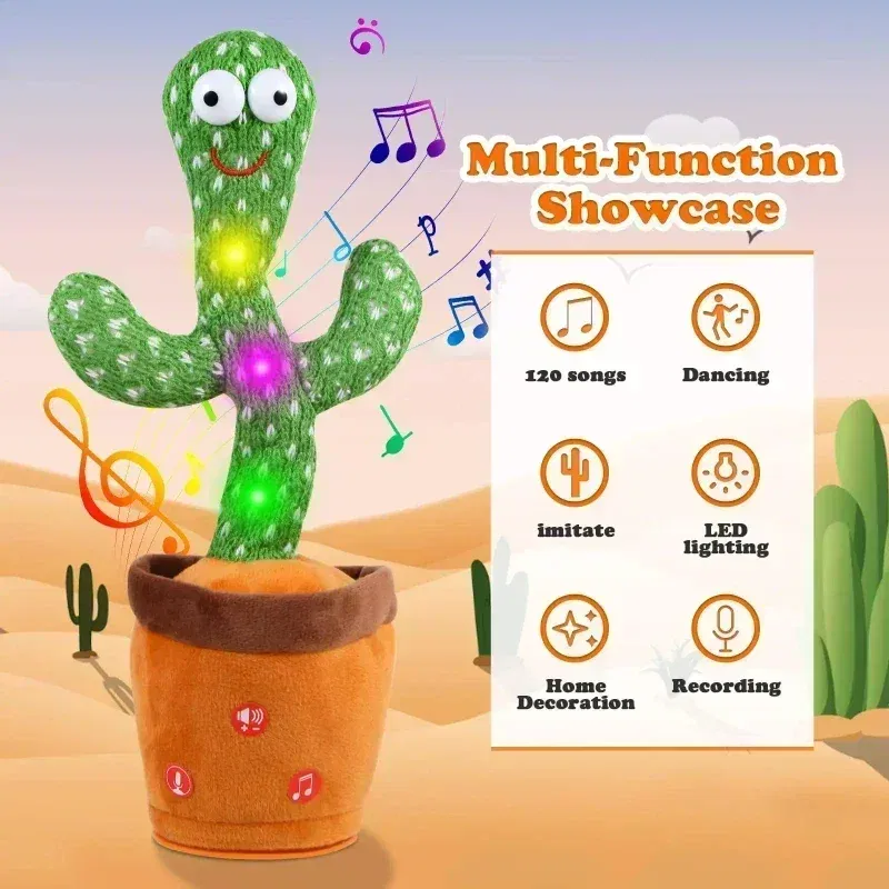 Color: GRAY - Sunshine Cactu Children's Electronic Plush Toy Dancing and Talking Cactu Children's Birthday Party Christmas Gift with 120 Songs