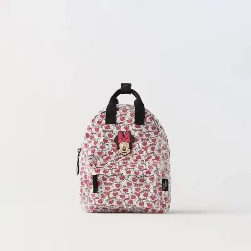Color: Hot Pink - Disney New Mickey Cartoon Fashion Backpack Women's Minnie Canvas School Bag Boys and Girls Fashion Large Capacity Backpack