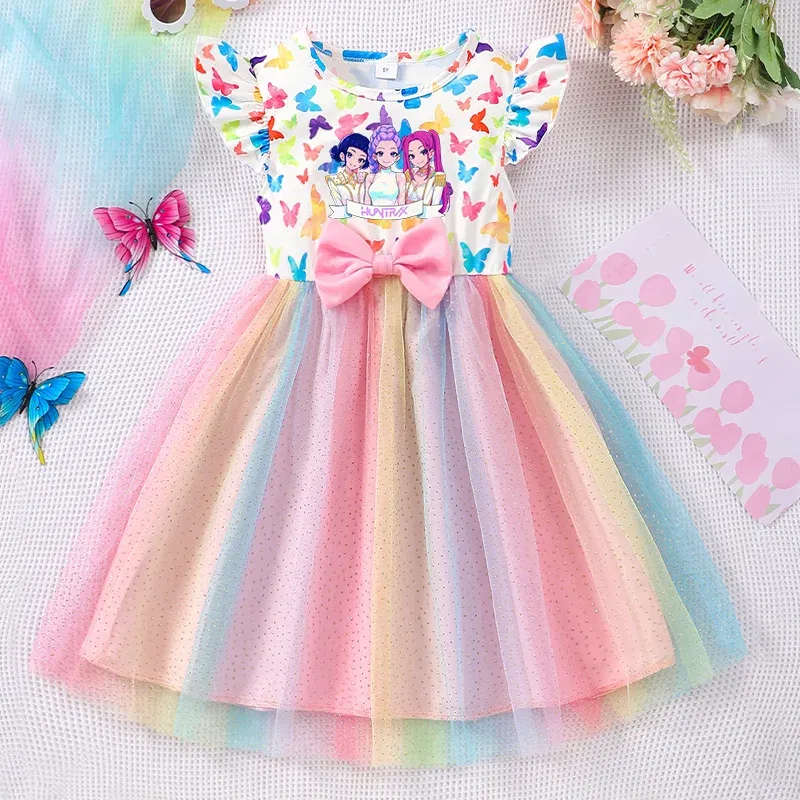 Color: MULTI, Size: One Size, Ships From: CHINA, Height: 164 - KPop Demon Hunter Christmas Princess Dress Girl Fashion Casual Autumn Butterfly Dress Wedding Birthday Party Dress Gift Clothes