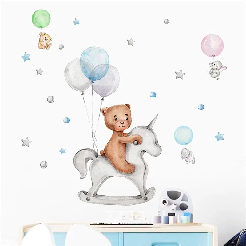Color: plum - Funny Animals Bird Swinging Wall Stickers Kids Room Decoration Diy Cartoon Monkey Giraffe Lion Mural Art Pvc Posters Home Decals