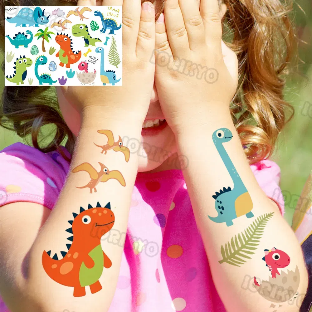 Color: army green - Cute Small Bus Car Temporary Tattoos For Kids Boys Girls Baby Child Cute Dinosaur Tattoo Sticker Funny Fake Star Tatoo Face Hand