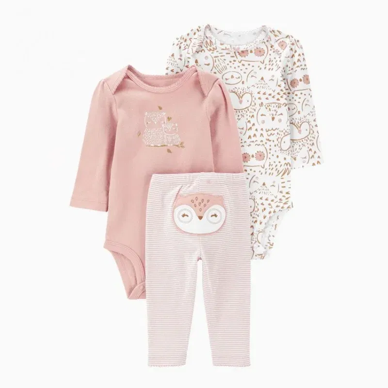 Color: Turquoise, Ships From: CHINA, Kid Size: 6M - 3PCS Baby Clothing Set Autumn Newborn Baby Girl Pure Cotton Clothes Set Soft Cute Animal Kids Bodysuits+Pants+Romper Bebe 6-24M