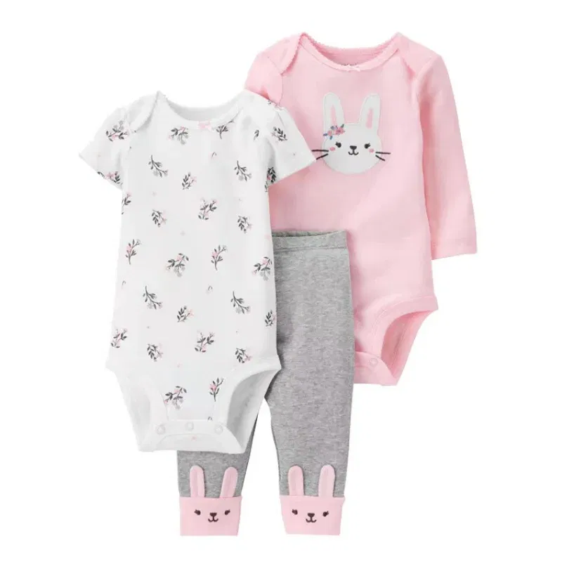 Color: Turquoise, Ships From: CHINA, Kid Size: 6M - 3PCS Baby Clothing Set Autumn Newborn Baby Girl Pure Cotton Clothes Set Soft Cute Animal Kids Bodysuits+Pants+Romper Bebe 6-24M