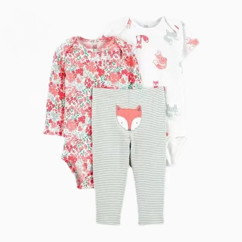 Color: Turquoise, Ships From: CHINA, Kid Size: 6M - 3PCS Baby Clothing Set Autumn Newborn Baby Girl Pure Cotton Clothes Set Soft Cute Animal Kids Bodysuits+Pants+Romper Bebe 6-24M