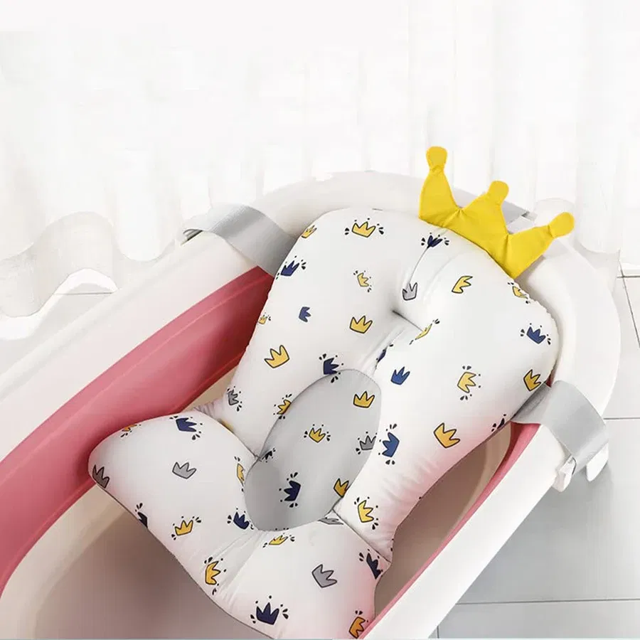 Color: GRAY - Baby Bathtub Pad Ajustable Bath Support Seat Mat Shower Cushion Newborn Foldable Baby Bath Seat Floating Security Water Pad