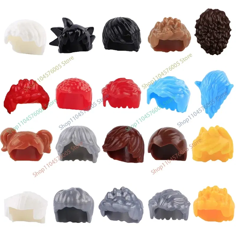 Color: Trans-yellow - MOC Brown Hair Building Blocks City Figures Body Creative Accessory Blond Gold White Parts DIY Hats Mini Bricks Assemble Toy S04