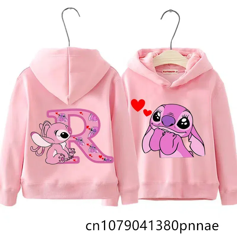 Color: Pink, Kid Size: 9 - Girls Boys Lilo and Stitch Sportswear Hoodies Casual Fashion Sweatshirts Angel Letter AZ Anime Autumn/Winter Hoodie Kids Hoodies
