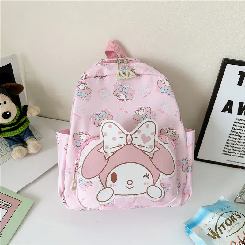 Color: SKY BLUE, Size: 16 inches - Anime Cartoon Kuromi Melody Cinnamoroll Backpack Boys Girls Cartoon Hello Kitty Kawaii Canvas Fashion Children's Schoolbag