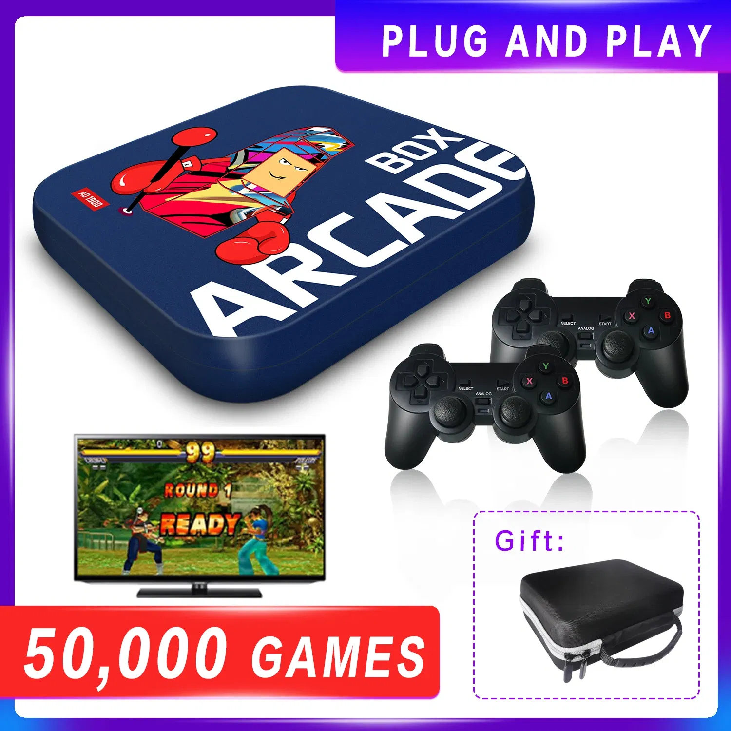 Color: Black, Bundle: Bundle 2 - Arcade Box Retro Game Console for PS1/PSP/N64 Built-in 50 Emulator Video Game Console TV Box Classic Game Box with Controller