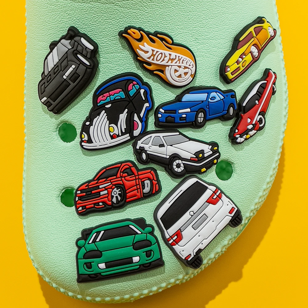 Color: VIOLET - 1pcs Clog Charms Cars Cool Roadster SUV PVC Clips Accessories Mini Classic Car Shoe Charms Turbine Clog Pin Kids Gift