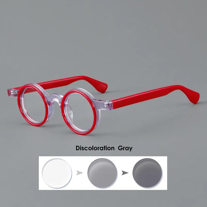 Frame Color: PURPLE, Eye Prescription: +200 - VCKA Round Acetate Photochromic Reading Glasses Frame Men Prescription Anti-blue Eyeglasses Women Custom Eyewear +0.50 to+6.0
