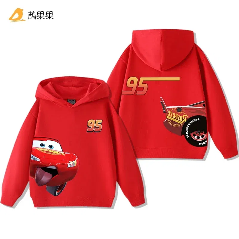 Color: Brown, Kid Size: 4T - Cars Lightning McQueen Fun Printed Kids Boys Girls Hooded Sweatshirt Fall and Winter Casual Fashion Warm Student Hoodie