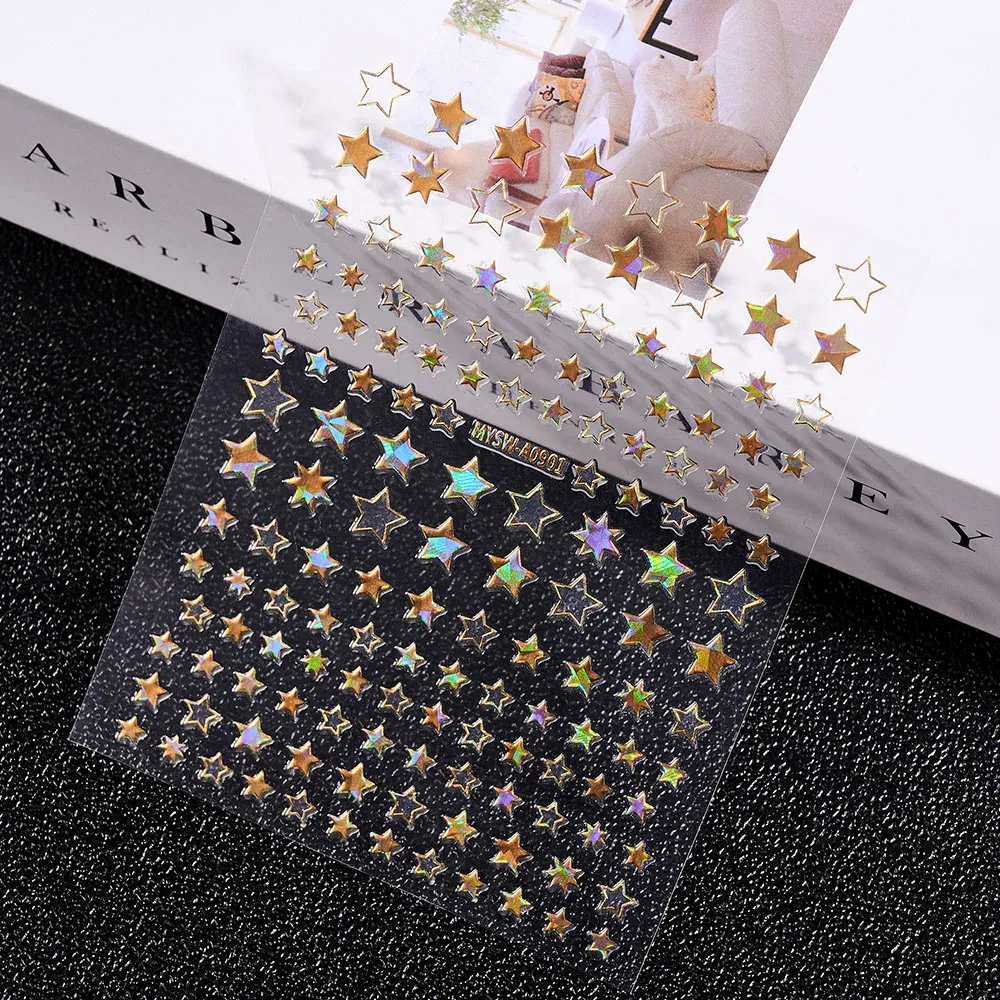 Color: Rust Red - 3D Laser Silver/Rose Gold Hollow Cross Star Nail Art Stickers Design Self-Adhesive Hollow Cross Star Nail/Body Art Decor Sticker