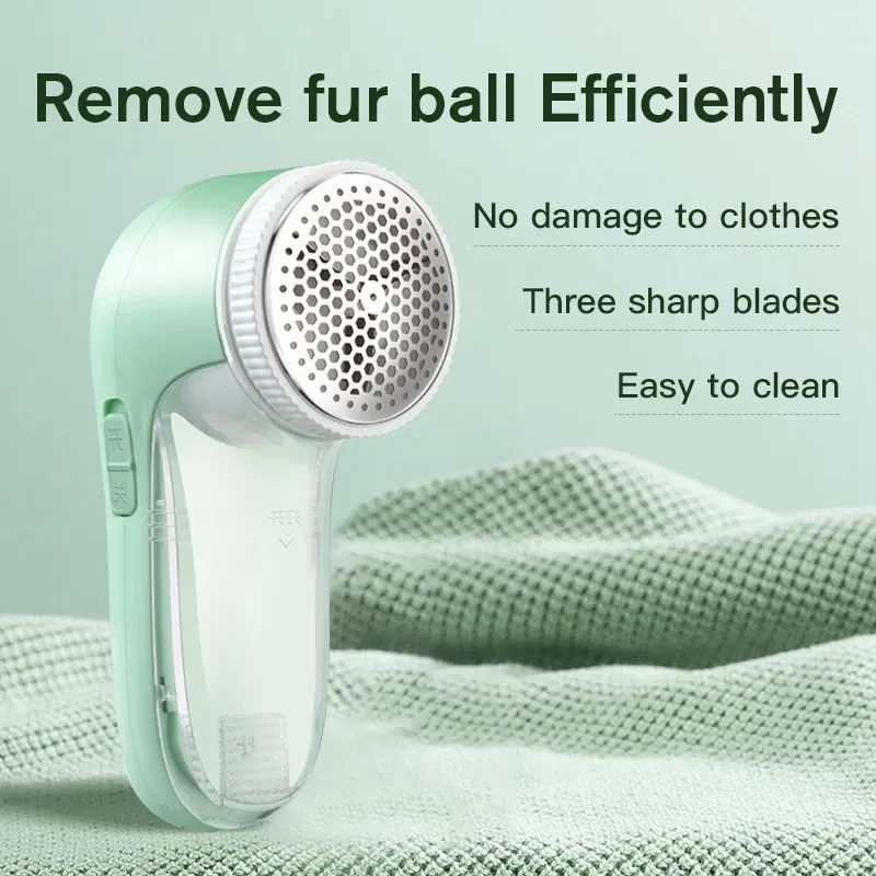 Color: Green - Household Clothes Shaver Fabric Lint Remover Fuzz Electric Fluff Portable Brush Blade Professional Rechargeable Fur Ball Trimmer