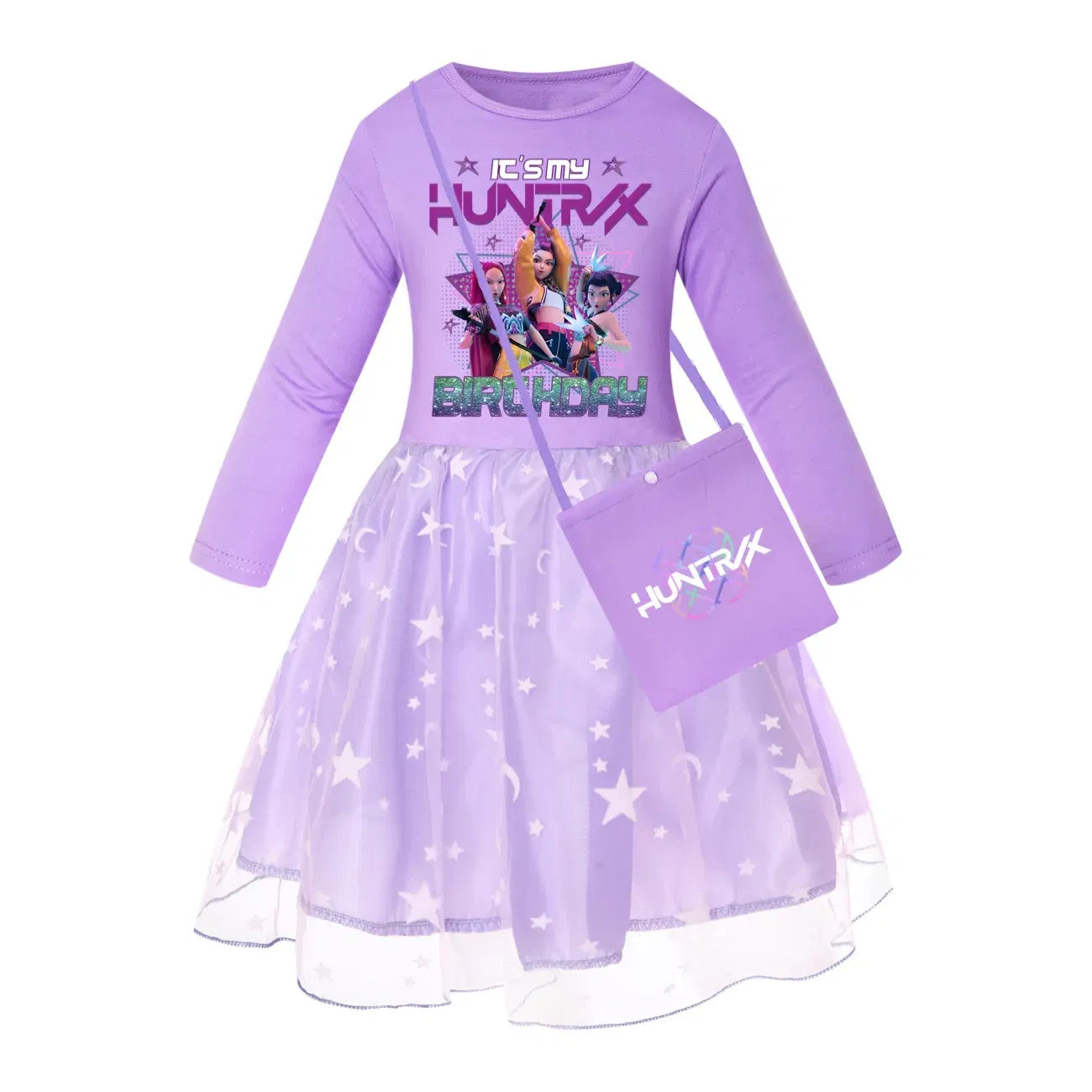 Color: Orange, Kid Size: 3T - KPop Demon Hunters Kids Clothes Long Slevess Dresses Cotton Rainbow Full Dress Teen Fashion Girl's Clothing Party Clothes 5001