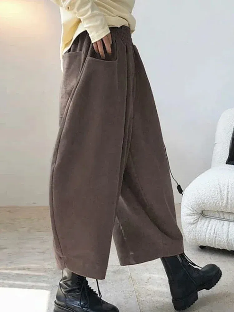 Color: SKY BLUE, Size: M - 2023 Autumn Casual Harem Pants Women Cotton High Waisted Trousers Retro Loose Bloomers Women's Oversize Pants Baggy Sweatpants