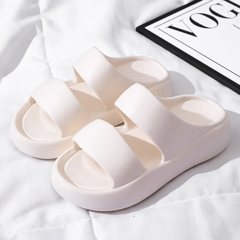 Color: WHITE, Shoe Size: 38 - Summer Women EVA Slippers Men 2024 Bathroom Non-Slip Slides Girl Outdoor Beach Casual Sandals Couple Soft Thick Soled Flip Flops