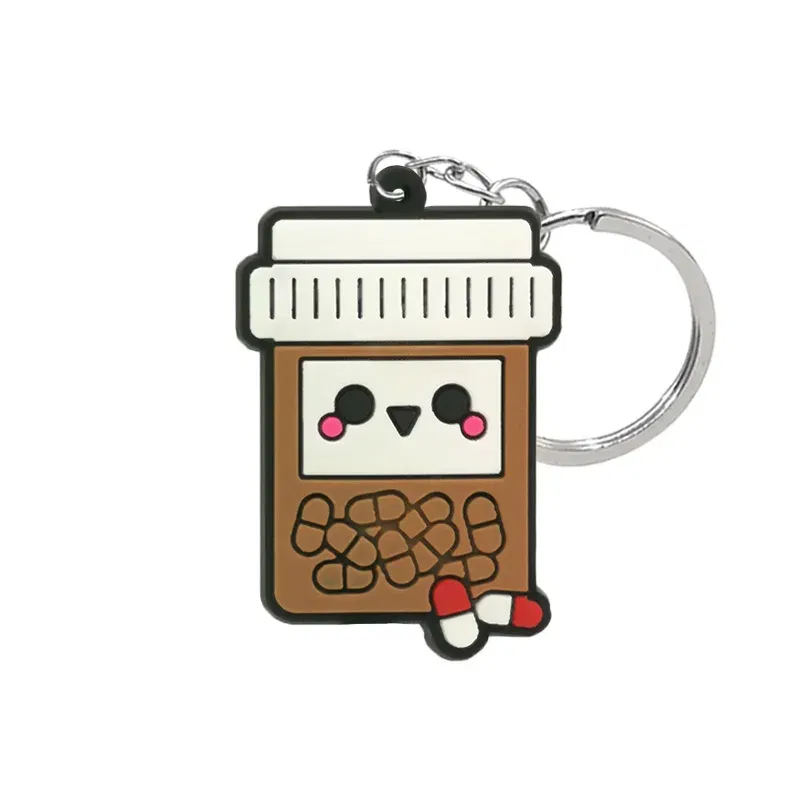 Color: WHITE - 1PCS PVC Rubber Hot Keychain for nurses New Design Medicine Style Heart & Brain Car Key Pendant Cute Bag Ornament Gift