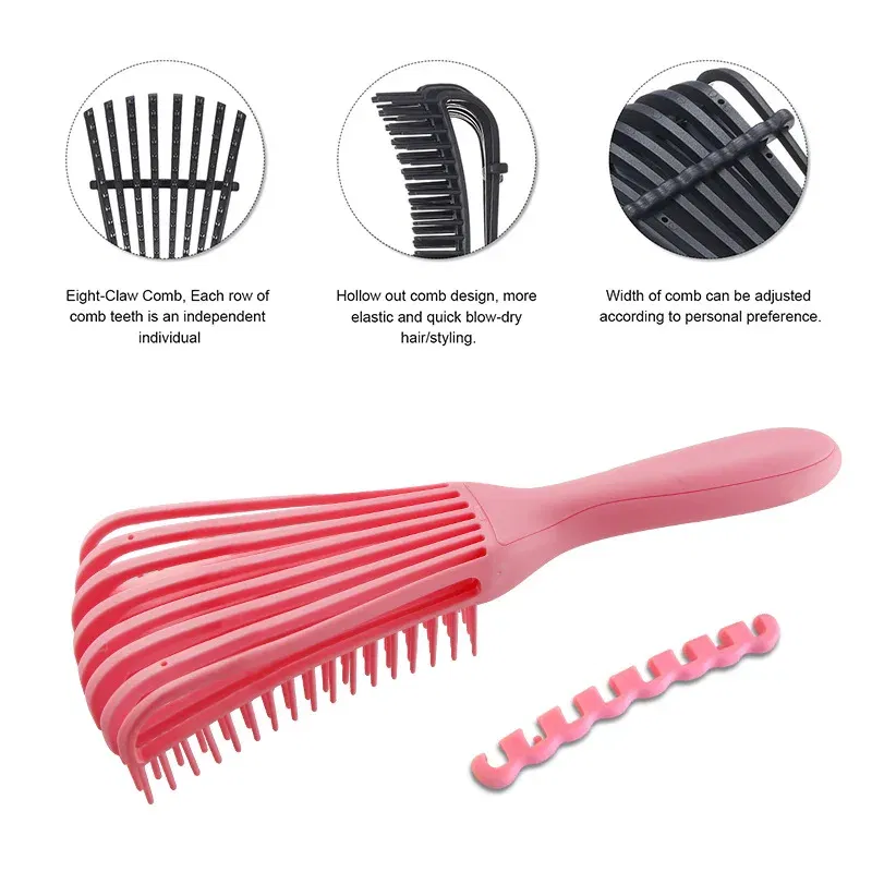 Color: Red - Fluffy Scalp Massage Comb Multi-function Octopus Comb Hairstyle Smooth Hair Ribs Suitable for Curly Hair Brush Hair Styling Tool