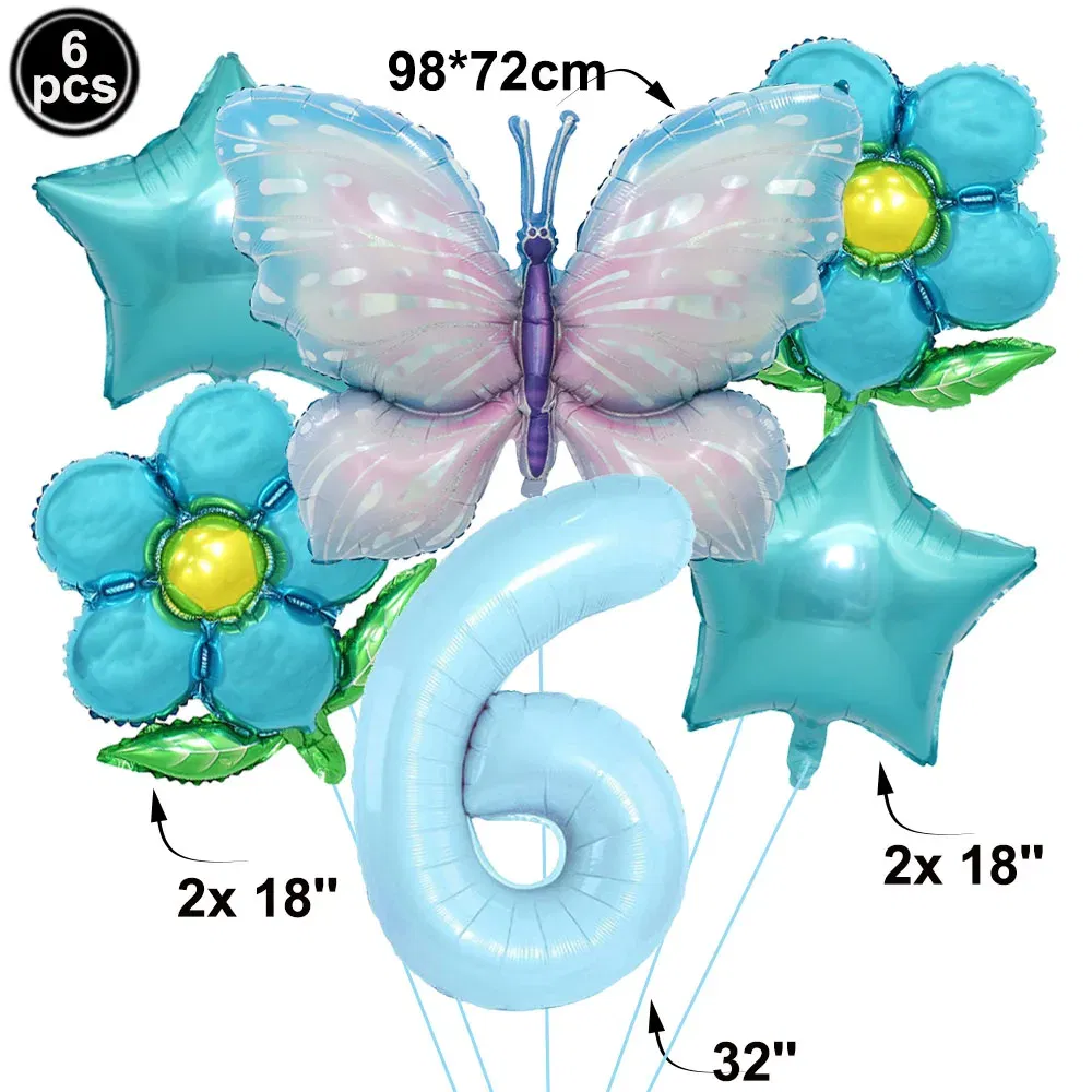 Color: Blue - Butterfly Balloon Set 32/40inch Number Balloon Princess Garden Decoration Girl Fairy Birthday Party Balloon