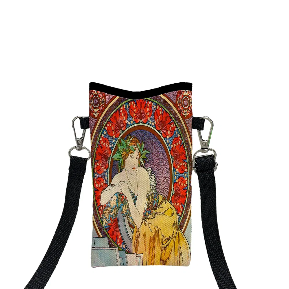 Color: black, Size: Extra Large - Alphonse Mucha Crossbody BagPrint Phone Wallet with Adjustable Shoulder Strap Unisex Design Daily Use, Travel,Gift 8.23