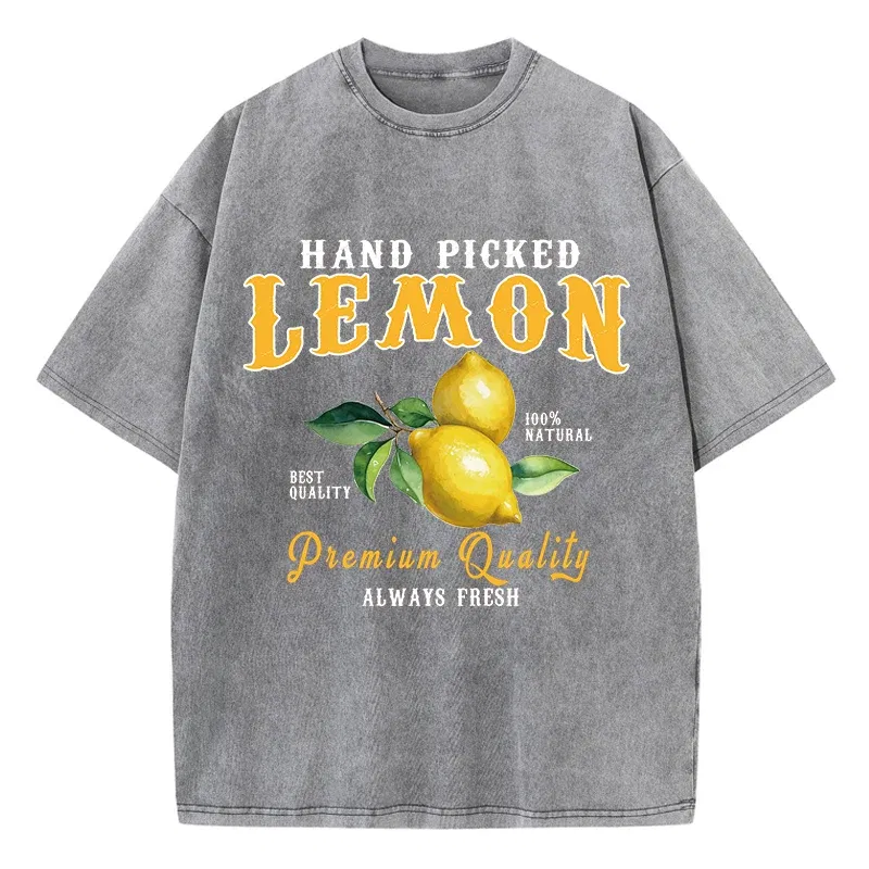 Color: Brown, Size: XXL - Summer Lemon Washed T-Shirts Womens Cotton Oversized O-Neck T Shirts Fresh Fruit Prints Tops Casual Short Sleeve Woman Clothes