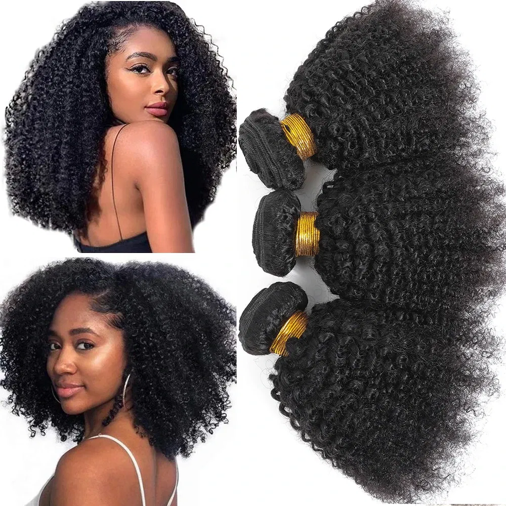 Color: Natural Color, Stretched Length: 18 18 18 - Afro Kinky Curly Bundles Brazilian 1/3 Afro Kinky Human Hair Bundles Deal 8-24" Hair Extensions Curly Human Hair Weave For Women