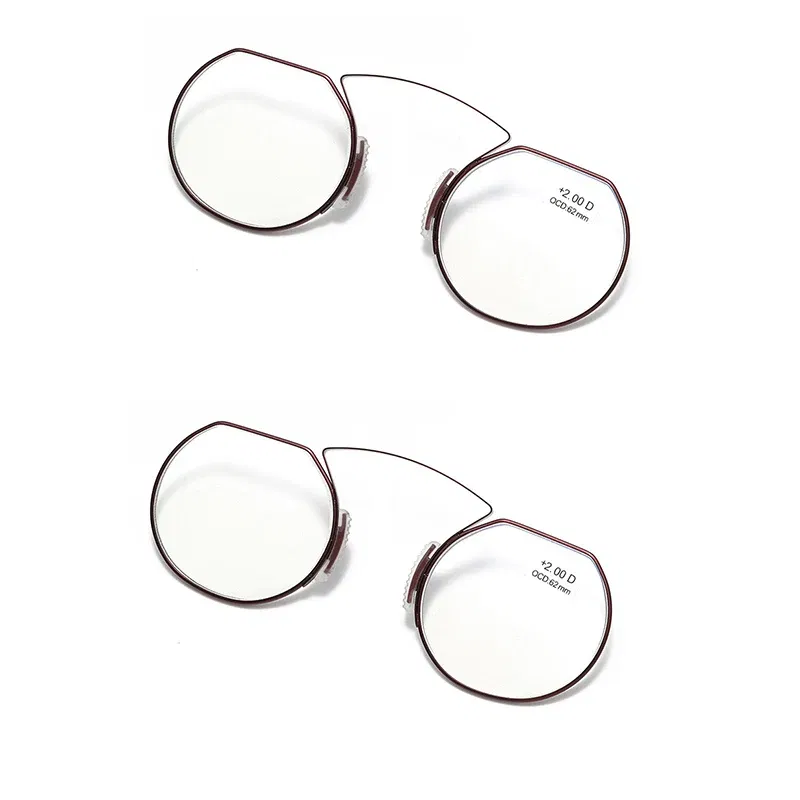 Frame Color: PURPLE, Eye Prescription: +250 - Women Clip Nose Reading Glasses Anti Blue Light Presbyopic Glasses Men Portable Men's Eyeglasses Anti-Lost Legless Bezel + Case