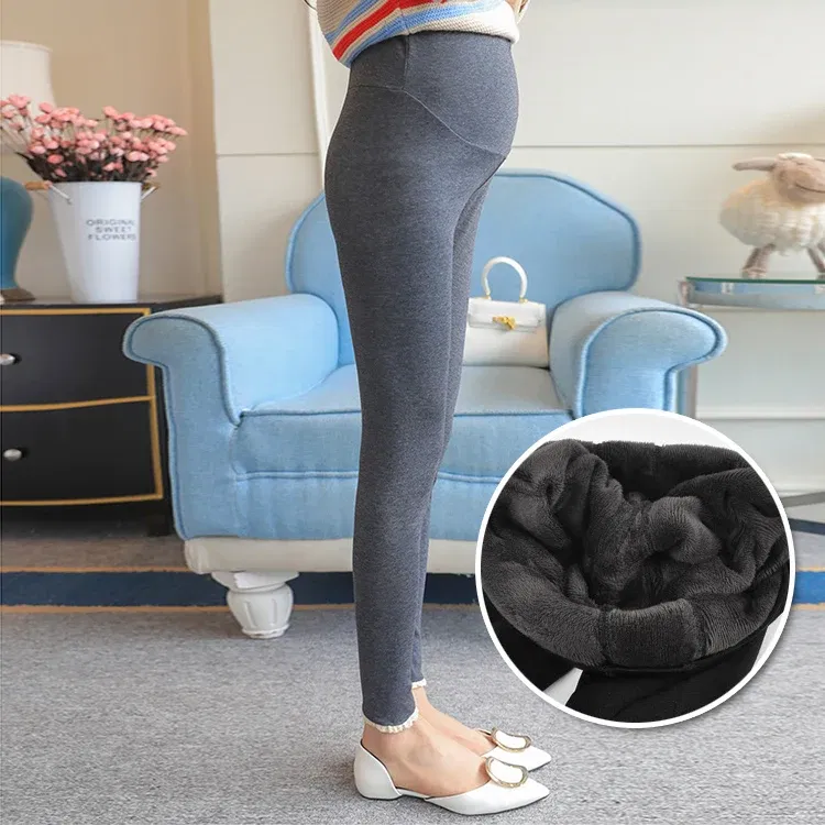 Color: Beige, Maternity Size: M - Winter Pregnant Women Black Leggings for Maternity Warm Soft Velvet Pants Pregnancy Inner Wool Clothes Ropa Mujer Embarazada