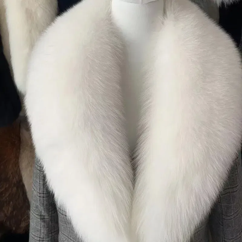 Color: WHITE, Size: XS?€old?‰ - Winter Real Fox Fur Collar Woman Furry Natural Raccoon Fur Scarf Shawls Luxury Neck Warmer Wraps For Coat Fur Scarves Large Size