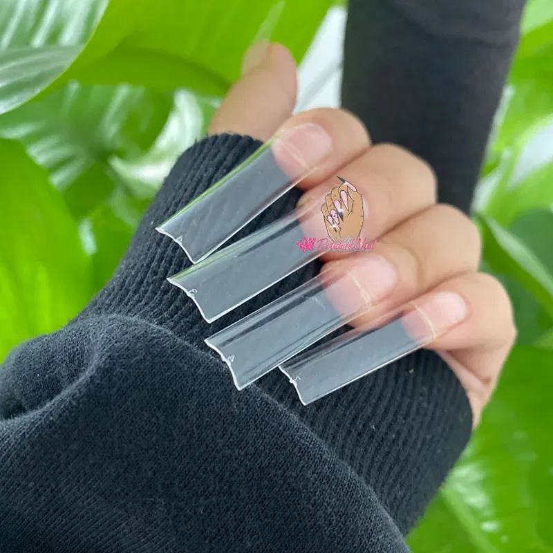 Color: Sky blue - 500pcs Flat Square XXL Long Acrylic Nail Tips Flatter Straight Non C Curve Half Cover False Nails Tip Manicure Tool