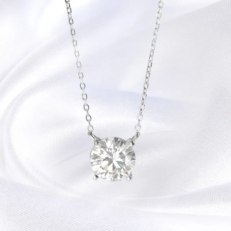 Gem Color: WHITE, Metal Color: Light Yellow Color - Smyoue White Gold Plated 1-10CT Moissanite Necklace for Women Classic Four Claws Pendant Wedding Jewelry 925 Sterling Silver GRA