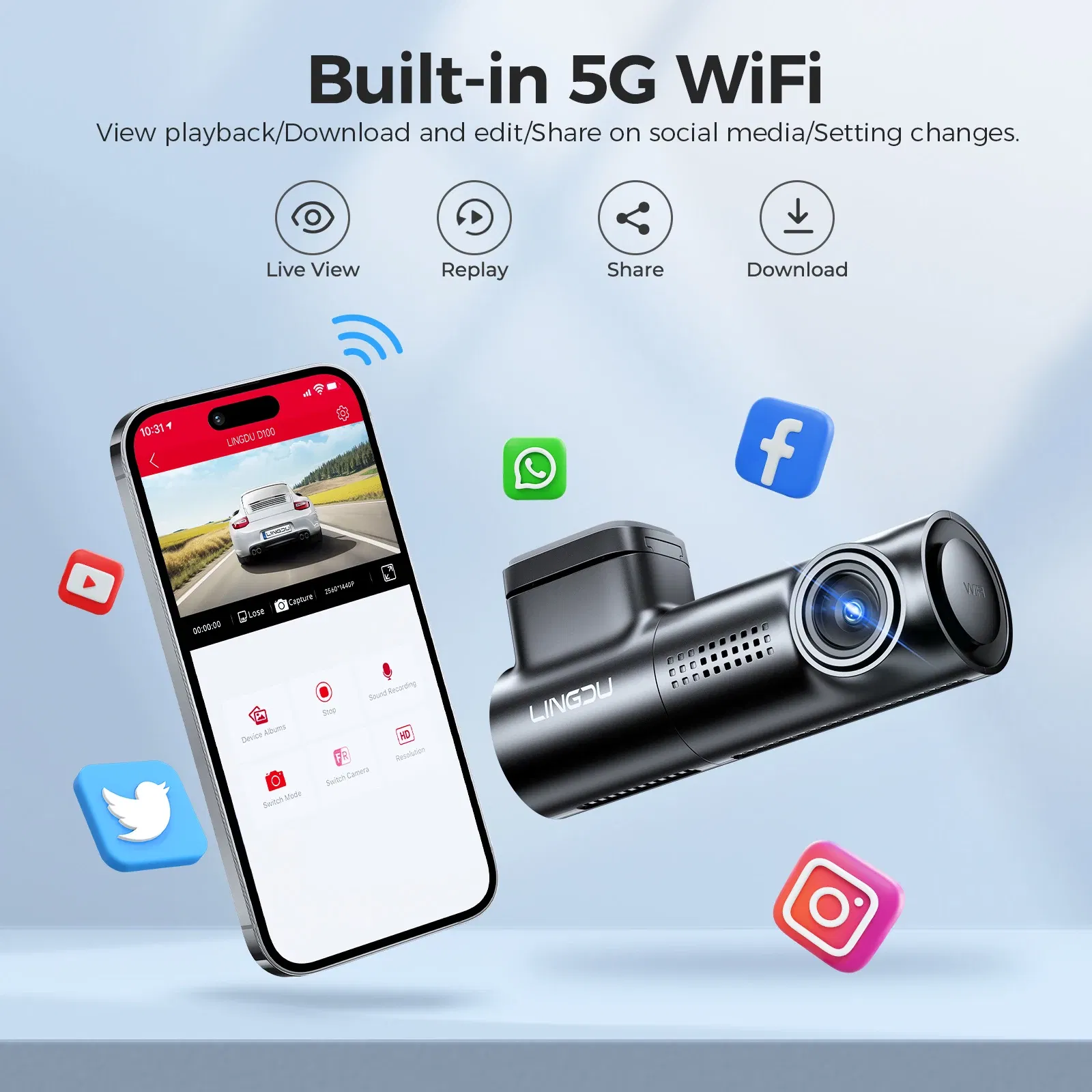 Color Name: black, Ships From: CHINA, Sd Card Memory: 8g - LINGDU D100 2.5K Dash Cam Front MINI Dash Camera for Cars Voice Control WDR Car DVR Parking Mode Built-in GPS WiFi  Night Vision