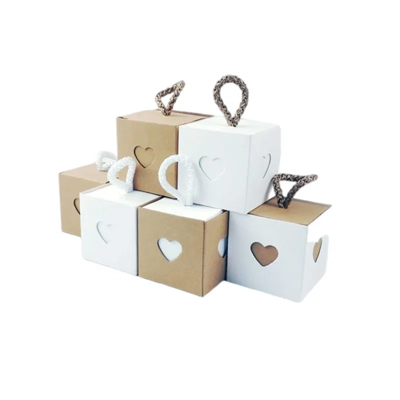 Color: Olive, Gift Box Size: 5x5x5cm, Ships From: CHINA, Gift Bag Size: 9x12cm - 25/50Pcs Kraft Paper Gift Box Square Heart Wedding Favor Candy Box With Rope Hand Packaging Bags Wedding Birthday Party Supplies