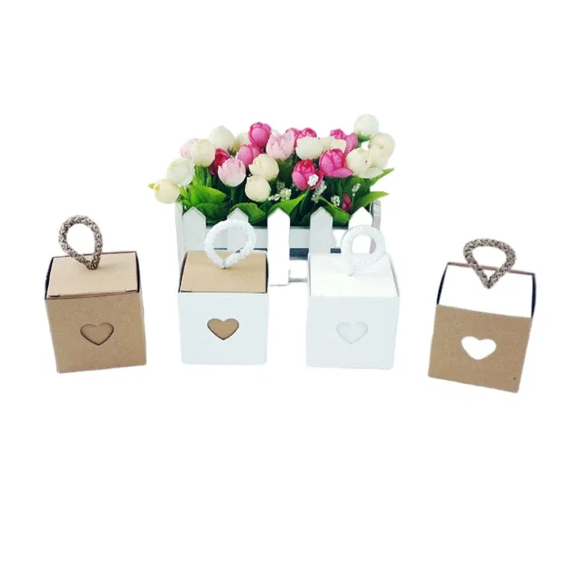 Color: Olive, Gift Box Size: 5x5x5cm, Ships From: CHINA, Gift Bag Size: 9x12cm - 25/50Pcs Kraft Paper Gift Box Square Heart Wedding Favor Candy Box With Rope Hand Packaging Bags Wedding Birthday Party Supplies