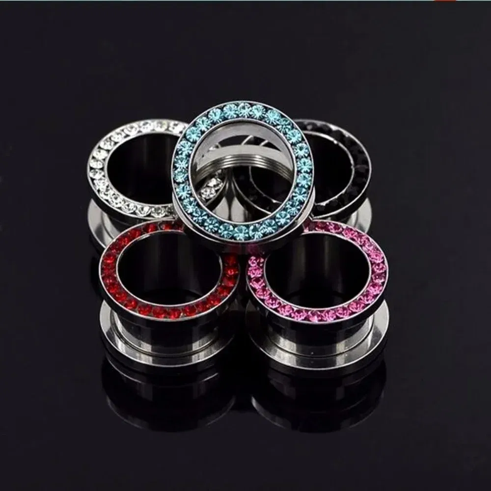 Metal color: Antique Bronze Plated, Main Stone Color: Pink - 2pc Steel Multicolour Crystal Ear Plug Flesh Tunnel 8g ( 3mm ) - 1" ( 25mm ) Gauge Expander Stretcher Screw Fit