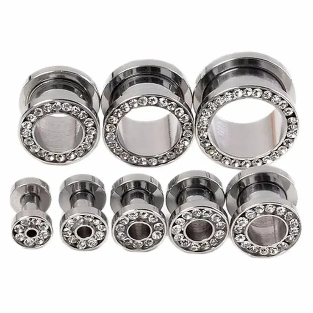 Metal color: Antique Copper Plated, Main Stone Color: green - 2pc Steel Multicolour Crystal Ear Plug Flesh Tunnel 8g ( 3mm ) - 1" ( 25mm ) Gauge Expander Stretcher Screw Fit