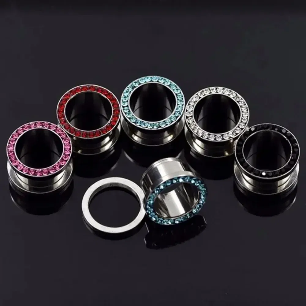 Metal color: Antique Copper Plated, Main Stone Color: green - 2pc Steel Multicolour Crystal Ear Plug Flesh Tunnel 8g ( 3mm ) - 1" ( 25mm ) Gauge Expander Stretcher Screw Fit