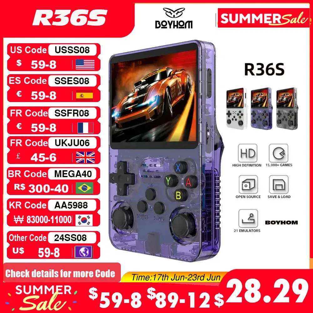 Color: Green - Open Source R36S Retro Handheld Video Game Console Linux System 3.5 Inch IPS Screen Portable Pocket Video Player R35S 64GB Games