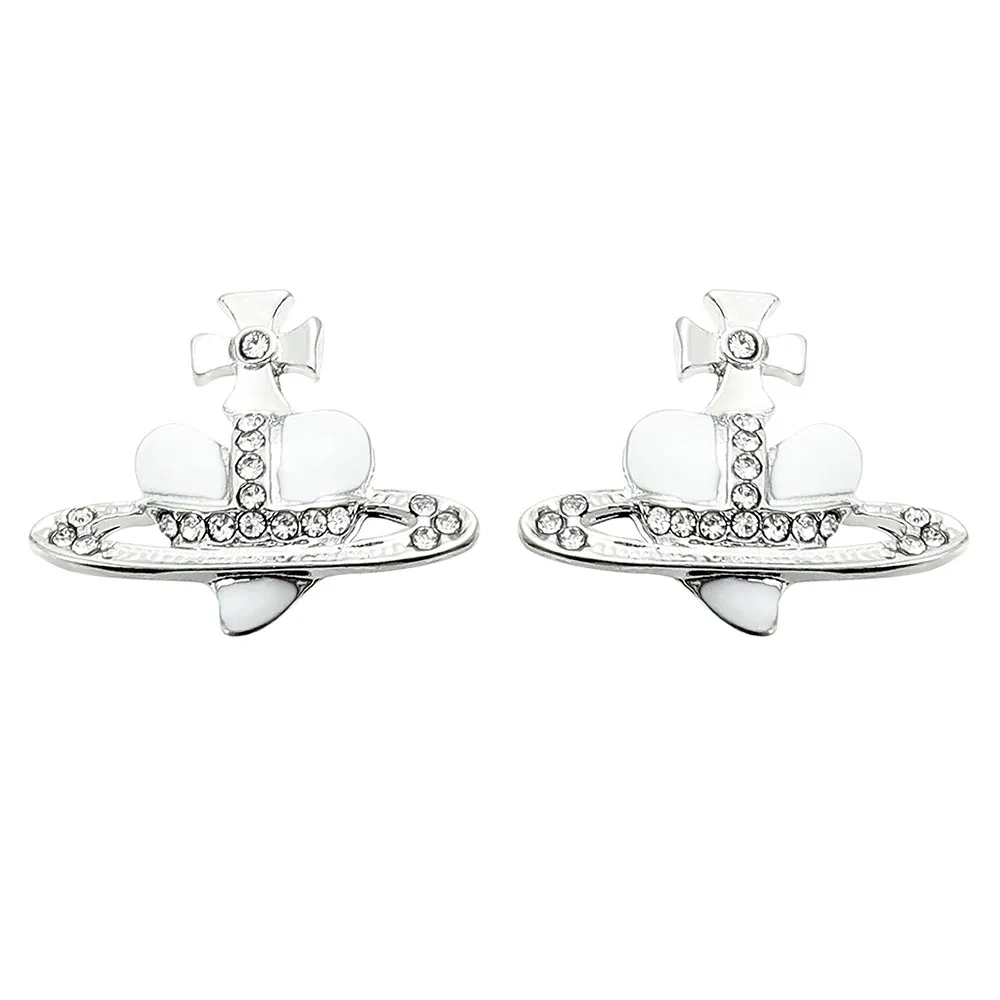 Metal Color: Gold-color - Saturn Planet Stud Earrings For Women Girl Heart Earrings