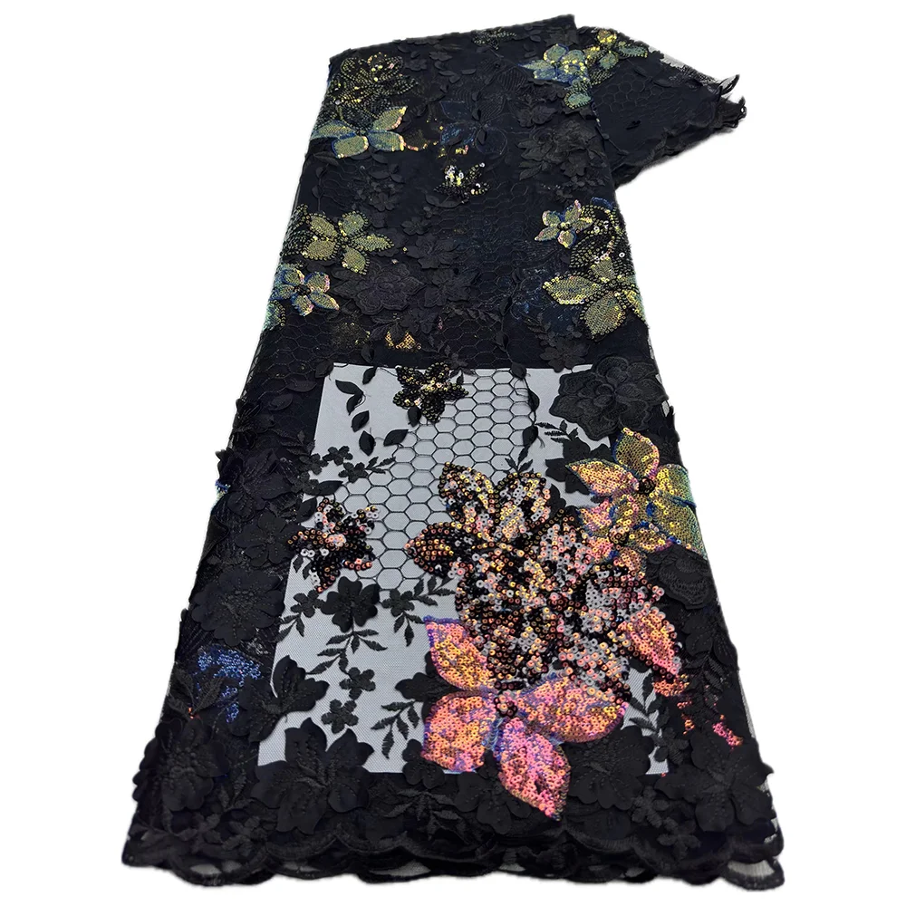 Color: pink, length: 5 yards, Width: 120cm - African French Mesh Tulle Lace Fabric Nigerian Embroidey Fabrics Sequins High Quality 2025 For Sew Evening Dresses 5 yards