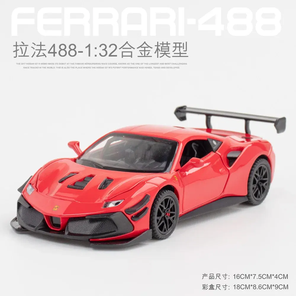 Color: Silver - 1:32 Ferrari Laferrari SF90 P80C 488 Alloy Car Model Diecasts Metal Toy Vehicles Car Model Simulation Sound Light Collect gifts