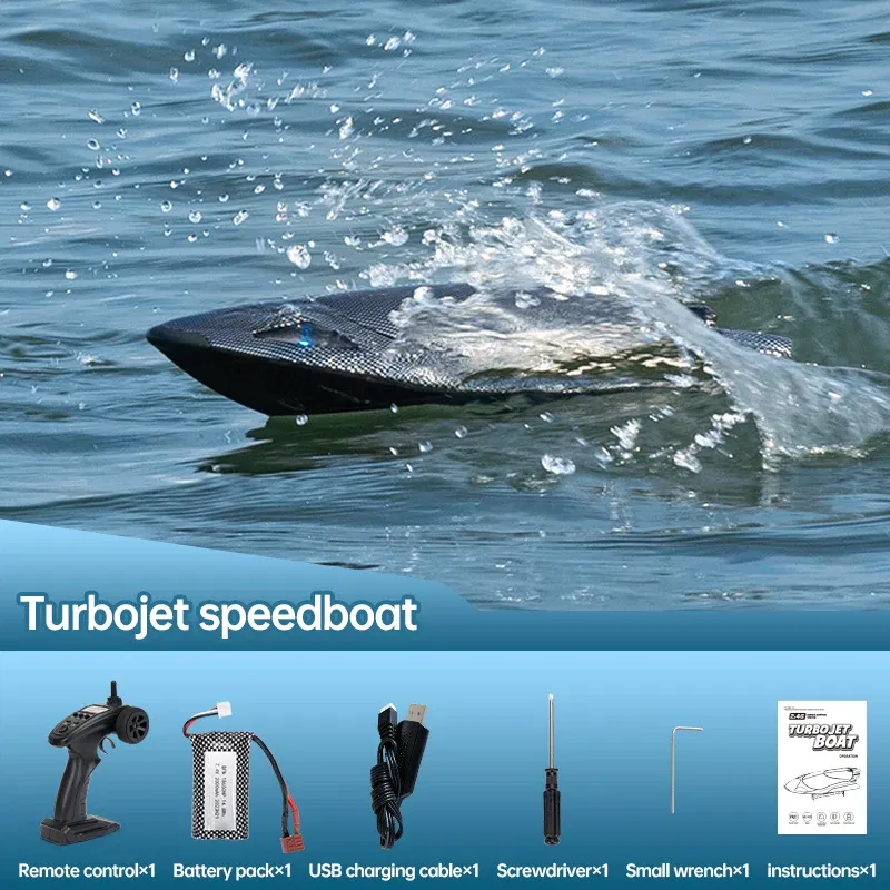 Color: black - Fy011 New 2.4g Adult Children Electric Speedboat Racing Water Toy Boat High-speed Turbojet Remote Control Boat Christmas Gift