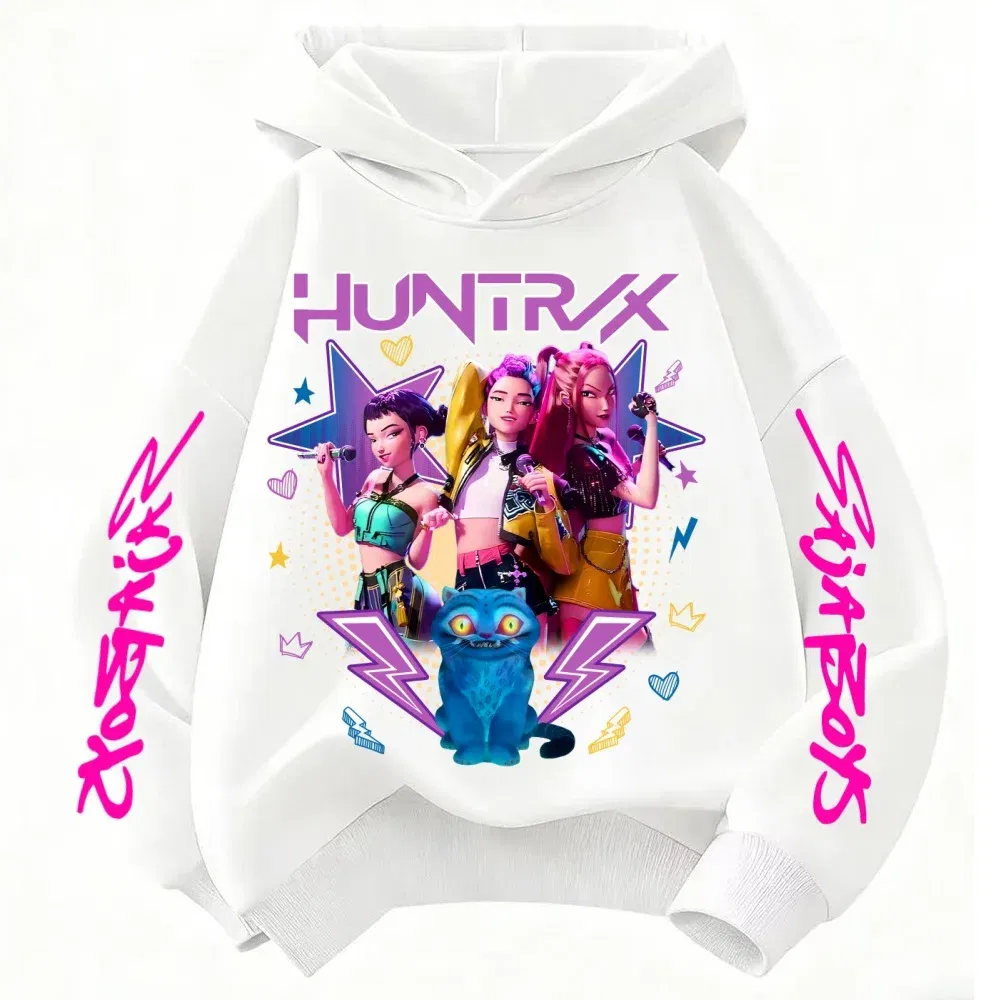 Color: Yellow, Kid Size: 4T - Demone Hunter Girl's Pink Hooded Streetwear Autumn Cute Anime Baby Pullover Kids Y2K Kawaii Long Sleeved T-shirt Casual Clothes