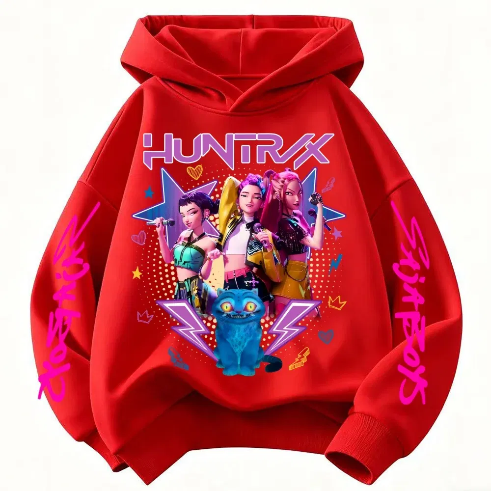 Color: Yellow, Kid Size: 4T - Demone Hunter Girl's Pink Hooded Streetwear Autumn Cute Anime Baby Pullover Kids Y2K Kawaii Long Sleeved T-shirt Casual Clothes