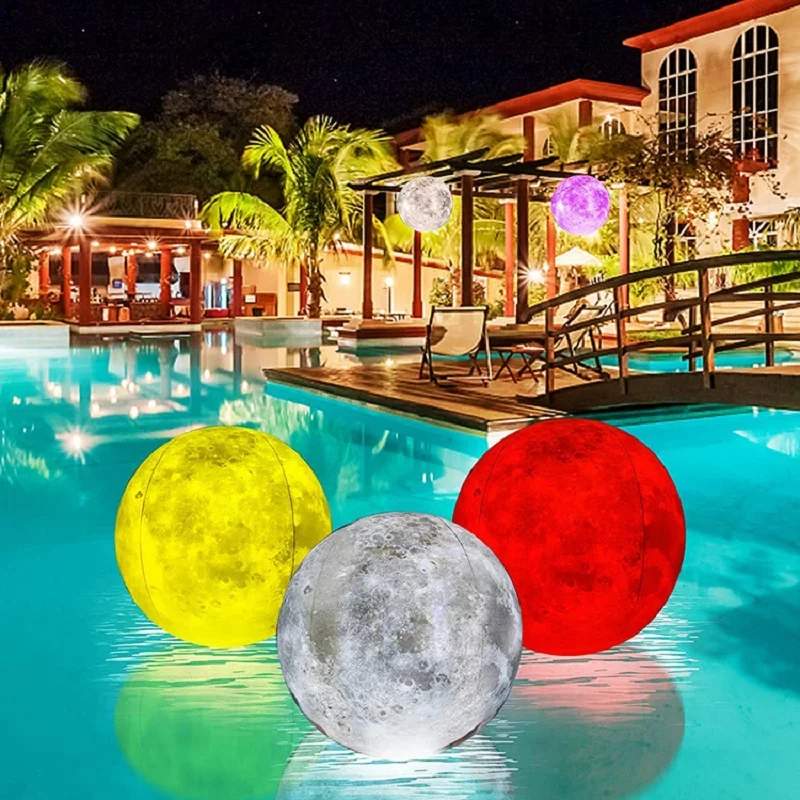 PVC40cm moon filled led16 color remote control light ball outdoor swimming pool layout inflatable floating ball beach ball