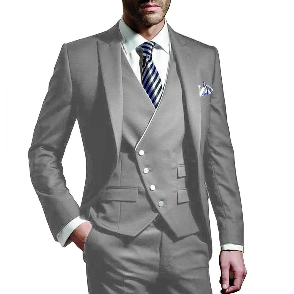 Color: GRAY, Size: One Size, Ships From: CHINA - White Men Wedding Suits Groom Wear Peak Lapel Wedding Groom Tuxedos Business Party Suit 3 Pieces (Jacket+Vest+Pant?‰Costume Homme